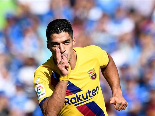 Luis Suárez festeja su gol 400. Foto: GettyImages