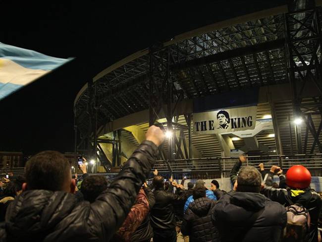 Estadio San Paolo de Napoli tributo a Maradona. Foto: Getty Images