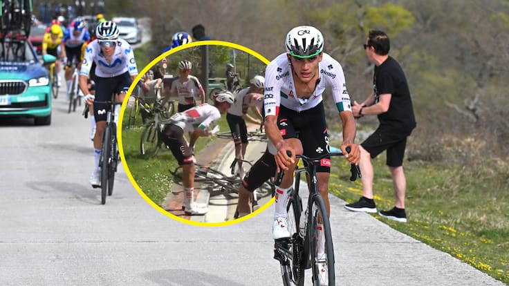 Isaac del Toro abandonó la tercera etapa de la Vuelta al País Vasco a raíz de una caída y fuerte lesión