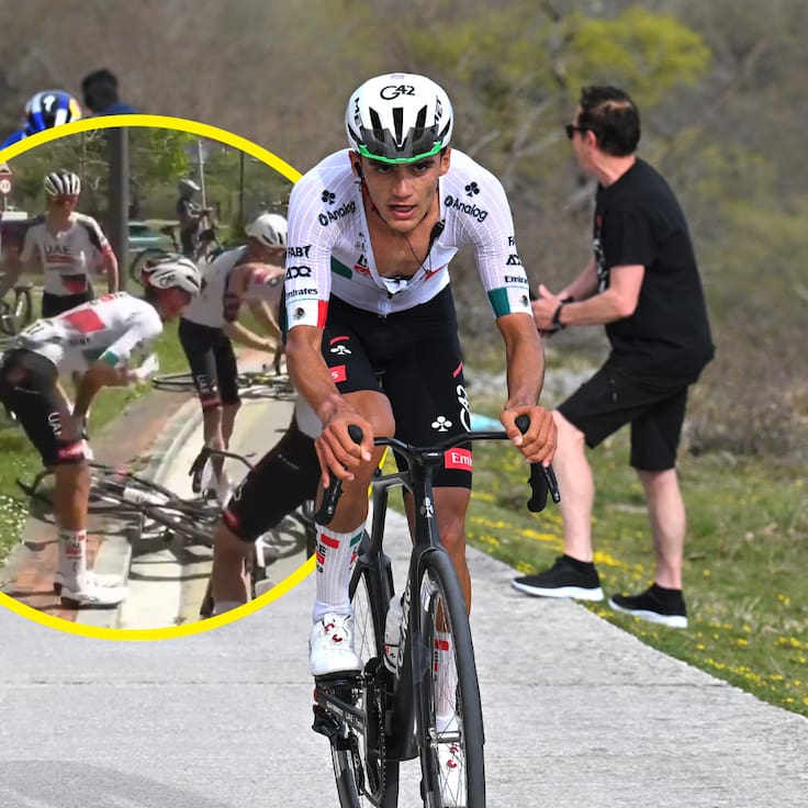 Isaac del Toro abandonó la tercera etapa de la Vuelta al País Vasco a raíz de una caída y fuerte lesión