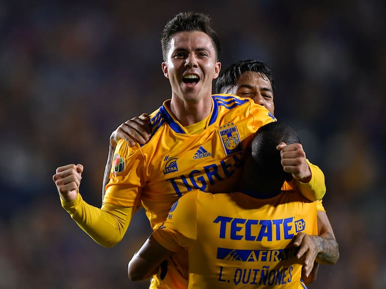 MONTERREY, MEXICO - APRIL 16: Francisco Córdova of Tigres celebrates with teammates after scoring his team's second goal during the 14th round match between Tigres UANL v Toluca as part of the Torneo Grita Mexico C22 Liga MX at Universitario Stadium on April 16, 2022 in Monterrey, Mexico. (Photo by Azael Rodriguez/Getty Images)