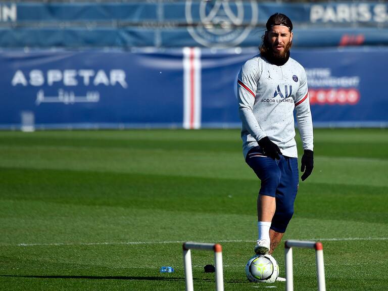 PARIS, FRANCE - MARCH 18: Sergio Ramos looks on during a Paris Saint-Germain training session at Ooredoo Center on March 18, 2022 in Paris, France. (Photo by Aurelien Meunier - PSG/PSG via Getty Images)