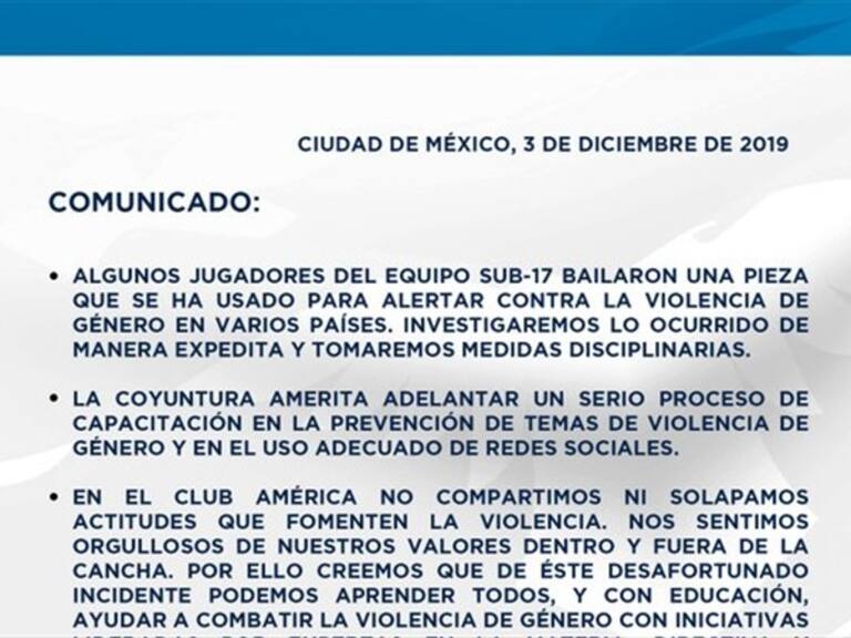 Comunicado del Club América. Foto: Twitter @ClubAmerica