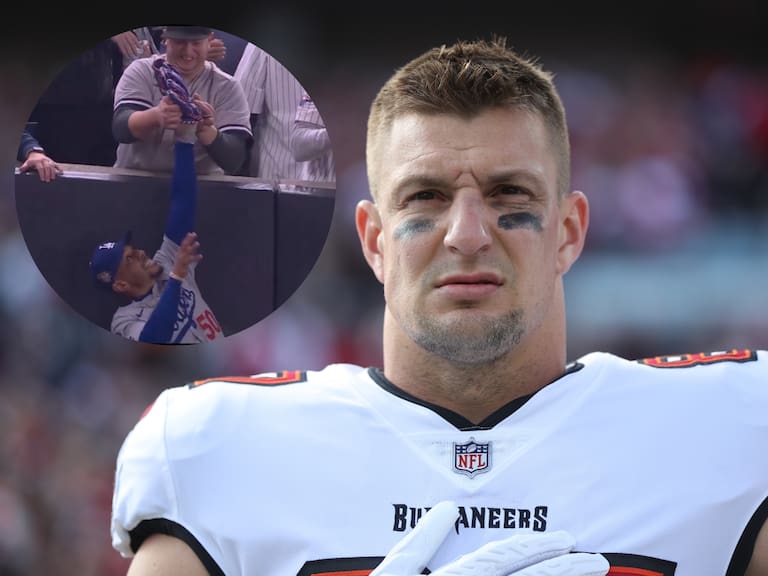 Rob Gronkowski conoce al fan de los Yankees que fue expulsado por interferir en Serie Mundial