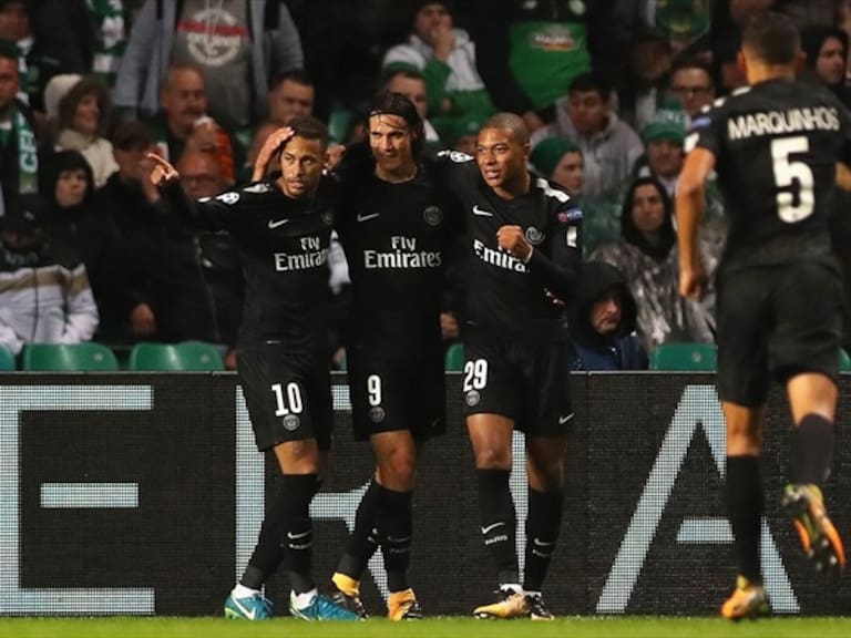 Cavani,Neymar y Mbappé en el encuentro contra el Celtic en Champions League. Foto: Getty Images