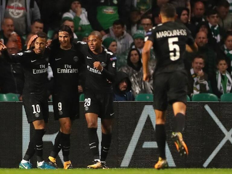 Cavani,Neymar y Mbappé en el encuentro contra el Celtic en Champions League. Foto: Getty Images