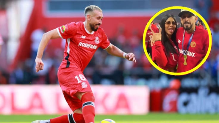 Héctor Herrera celebra el bicampeonato de Toluca acompañado de Paola Villalobos en la final del Apertura 2025