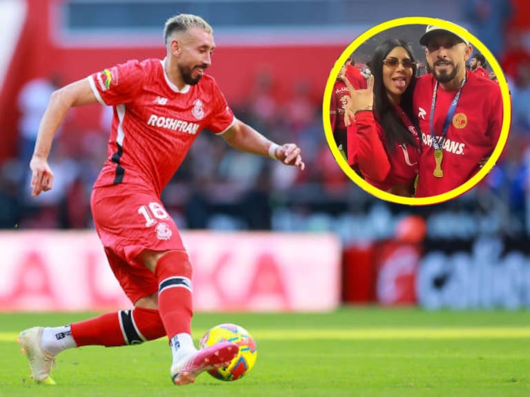 Héctor Herrera celebra el bicampeonato de Toluca acompañado de Paola Villalobos en la final del Apertura 2025