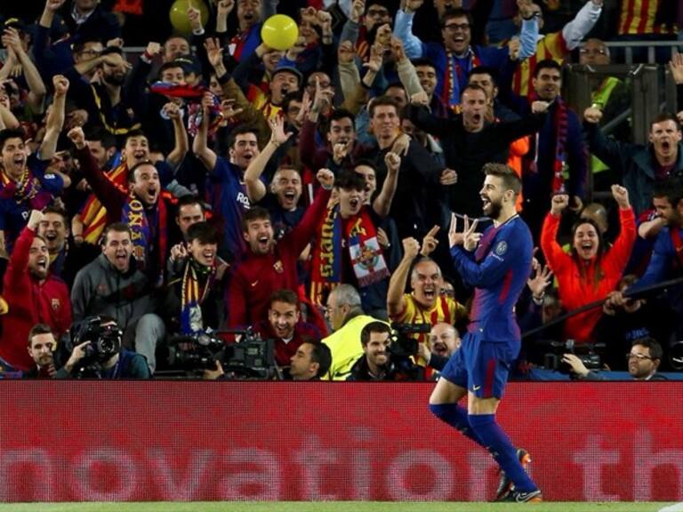 Gerard Piqué festeja su gol ante la Roma. Foto: Getty Images