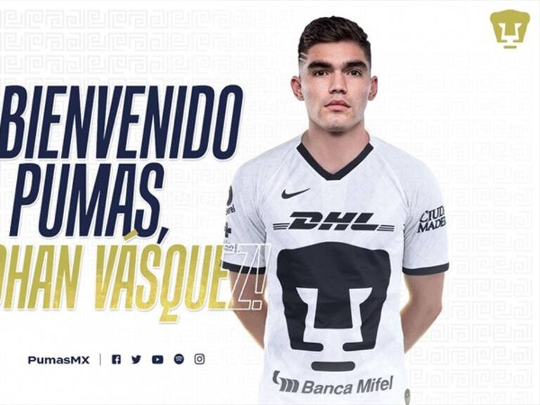 Johan Vásquez es nuevo elemento de Pumas. Foto: Twitter @PumasMX