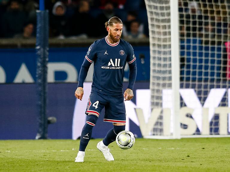 PARIS, FRANCE - APRIL 03: Sergio Ramos of Paris Saint Germain in action during the Ligue 1 Uber Eats match between Paris Saint Germain and FC Lorient at Parc des Princes on April 3, 2022 in Paris, France. (Photo by Antonio Borga/Eurasia Sport Images/Getty Images)