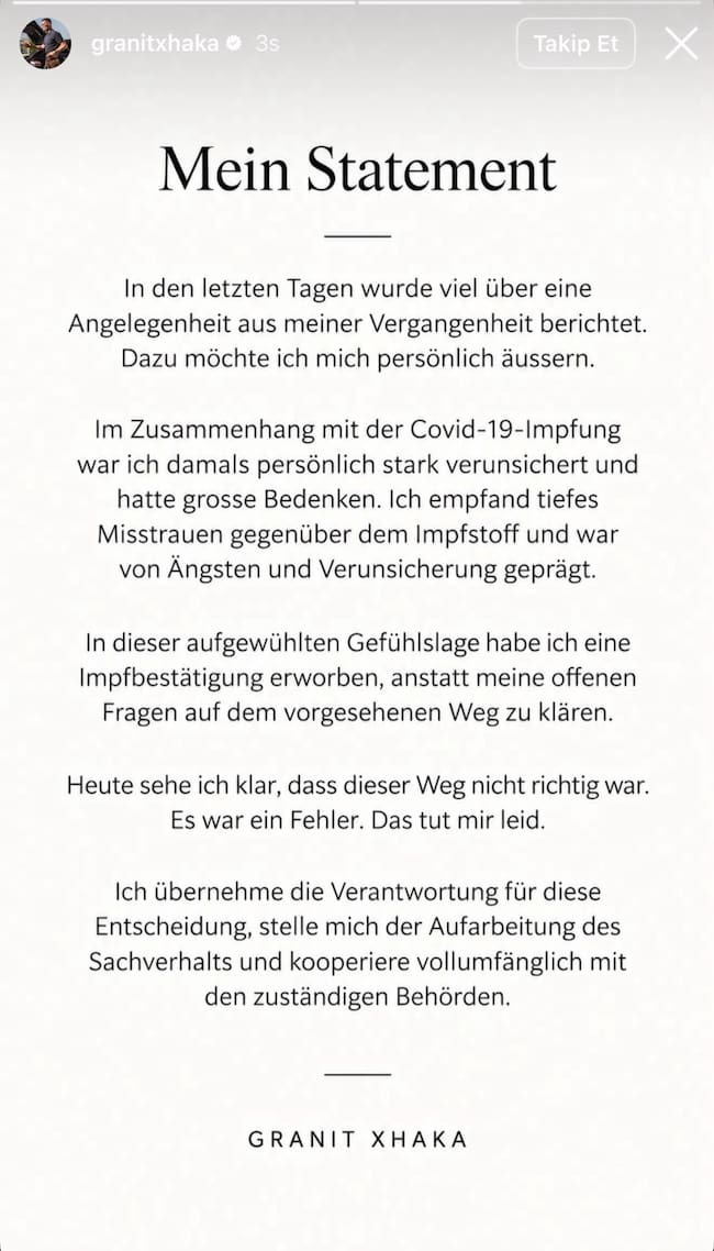 El comunicado de Xhaka