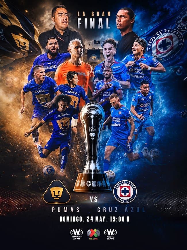 Pumas vs Cruz Azul a través de cadena W.