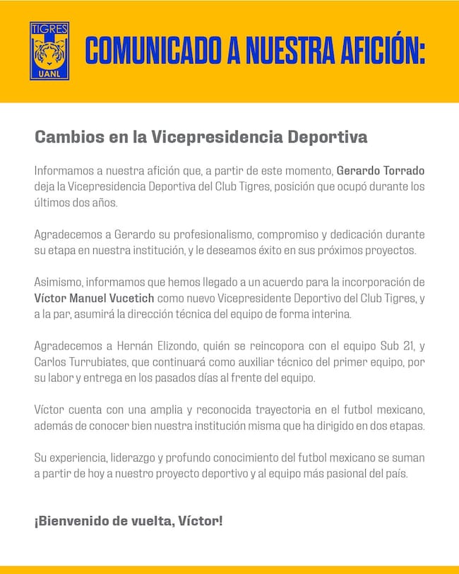Comunicado de Tigres UANL